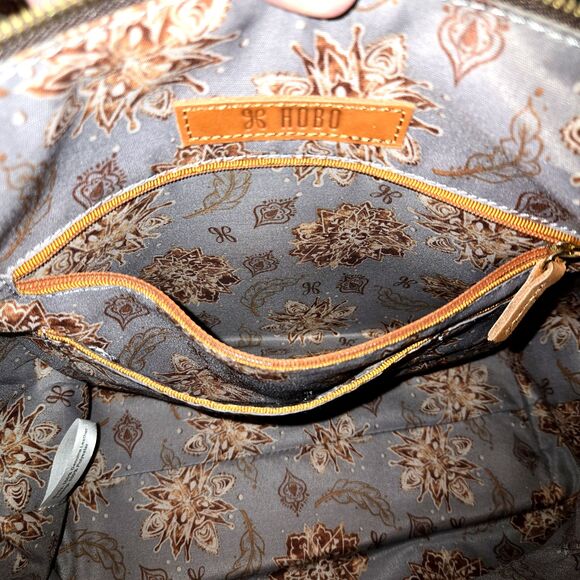 HOBO Charlie Grey Leather Shoulder Bag W/ Brown Strap & Brass Hardware 13"X9"X5" - Picture 9 of 14